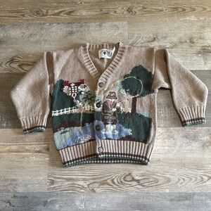 Vintage 90s Kitestrings Southwest Fishing Knit Cardigan Sweater Kids size 3T